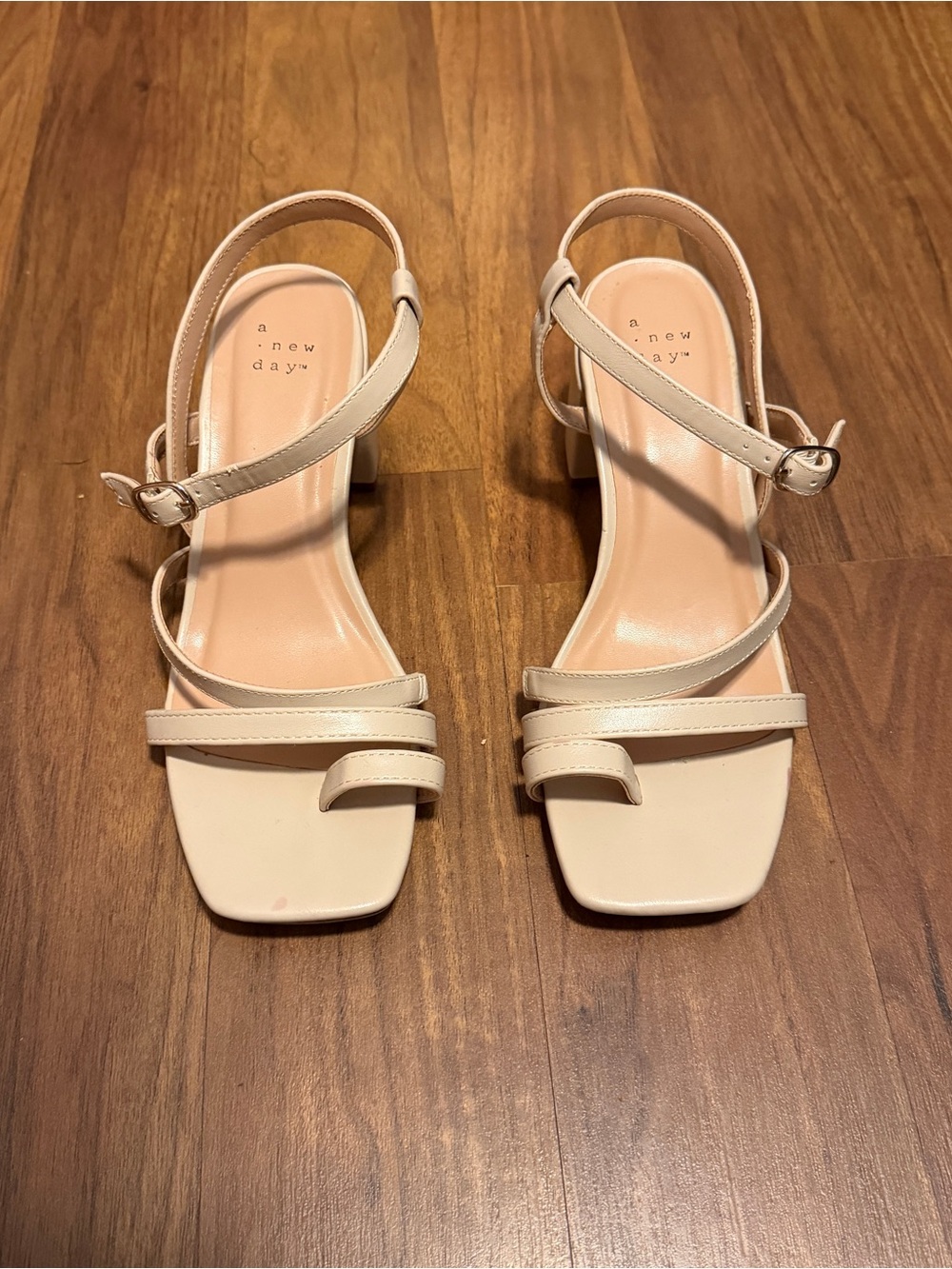 a new day Cream Strappy Square Toe Block Heel Sandals